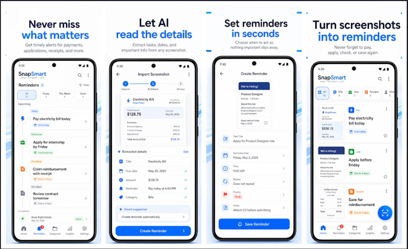 SnapSmart screenshot-to-action mobile app preview